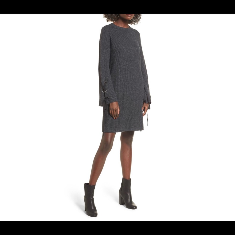 Sweater dress with tie sleeves